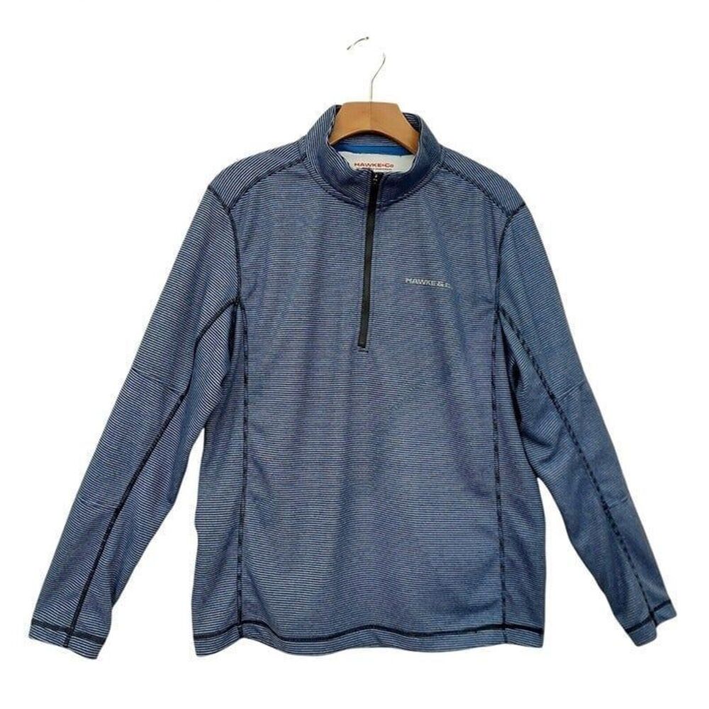 Hawke & Co Sweatshirt Mens Medium 1/2 Zip Lightweight Striped Long Sleeve Blue
